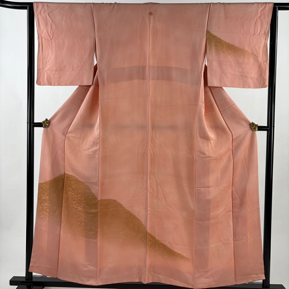 付下 身長156cm 袖長64cm M 雙層 地紋 山並 染分 漸層 粉紅 純蠶絲 優品級 一個紋