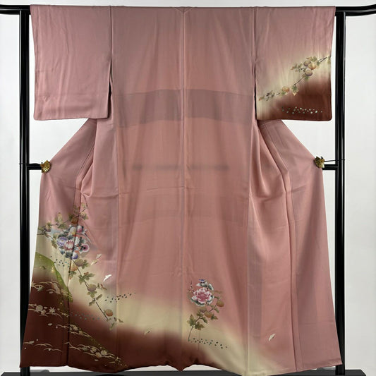 付下 身長156cm 袖長62cm S 雙層 雪輪 菊花 金銀彩 漸層 淺粉色 純蠶絲 優品級
