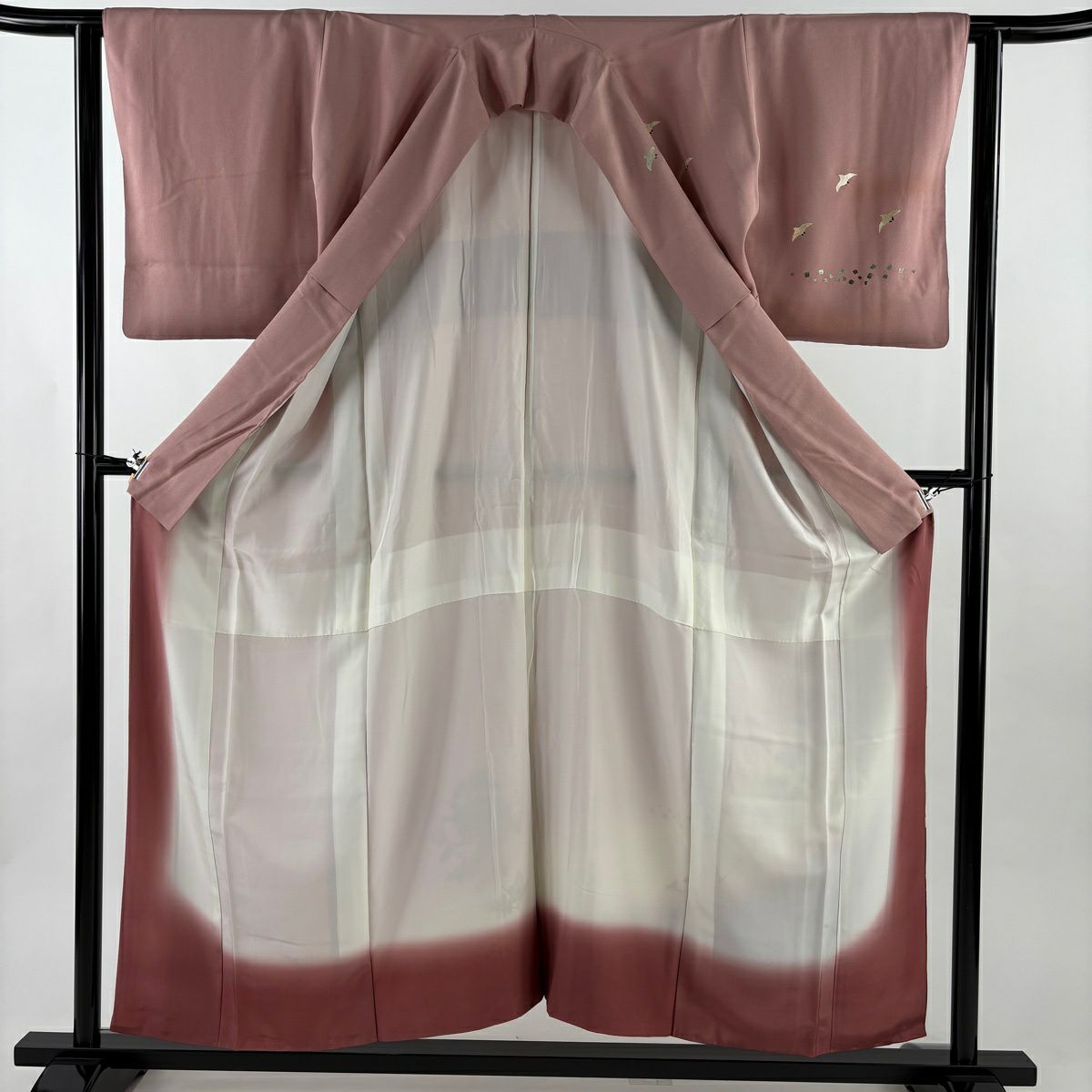 付下 身長156cm 袖長62cm S 雙層 雪輪 菊花 金銀彩 漸層 淺粉色 純蠶絲 優品級