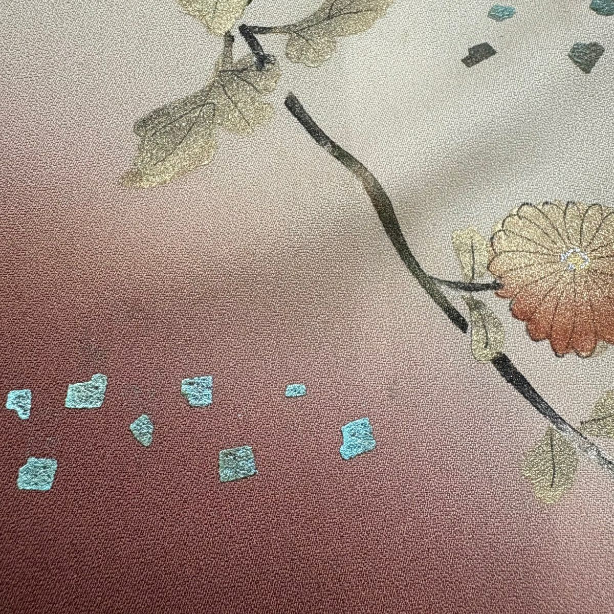 付下 身長156cm 袖長62cm S 雙層 雪輪 菊花 金銀彩 漸層 淺粉色 純蠶絲 優品級