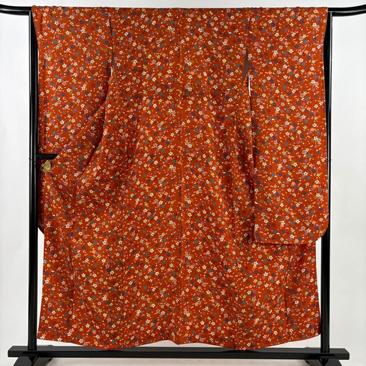 【美品】振袖禮服 身長156cm 袖長65.5cm M 雙層 花丸紋 疋田紋 金銀彩 橙色 純蠶絲 秀品級