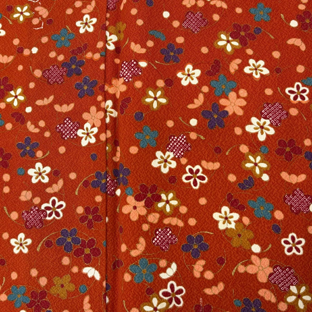 【美品】振袖禮服 身長156cm 袖長65.5cm M 雙層 花丸紋 疋田紋 金銀彩 橙色 純蠶絲 秀品級