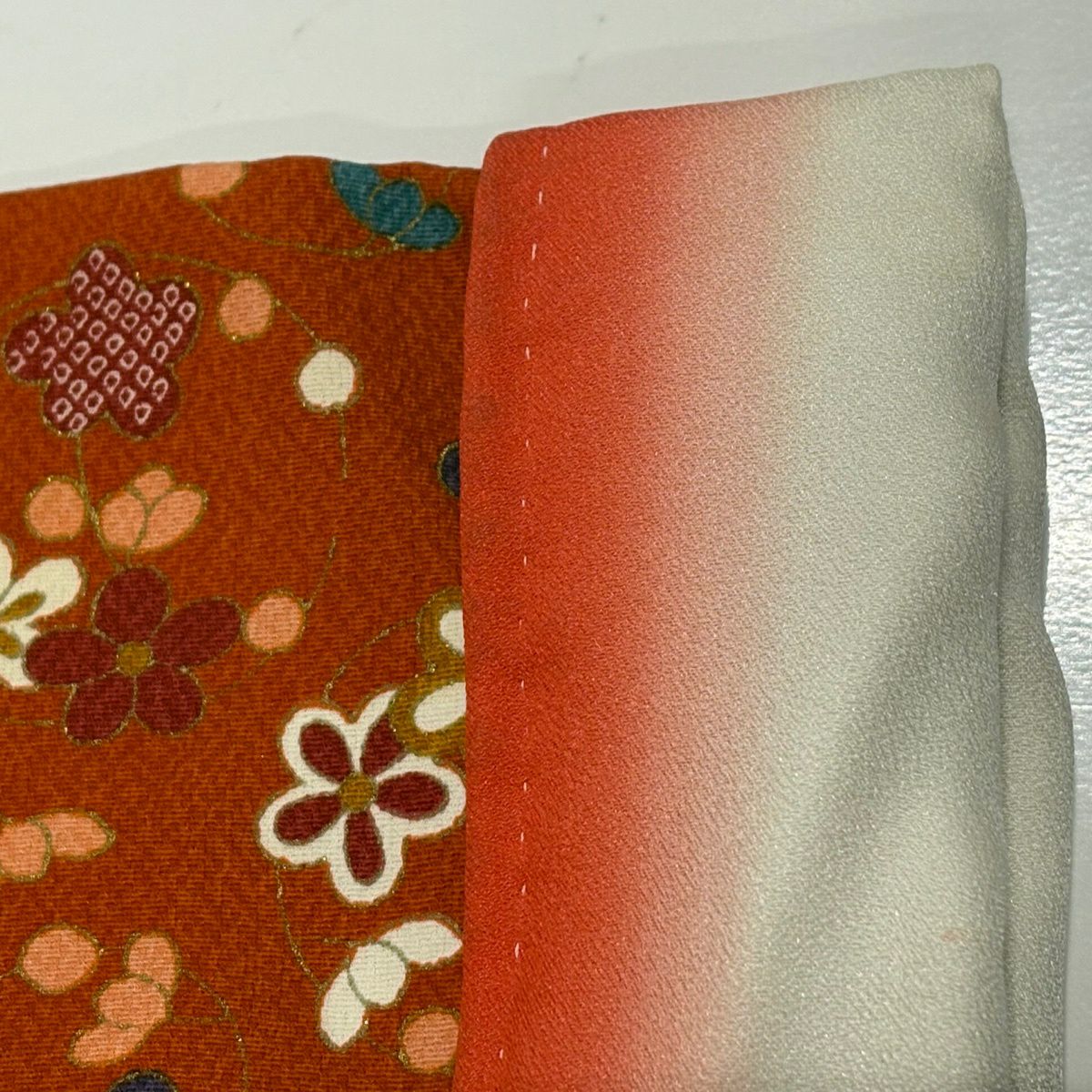 【美品】振袖禮服 身長156cm 袖長65.5cm M 雙層 花丸紋 疋田紋 金銀彩 橙色 純蠶絲 秀品級