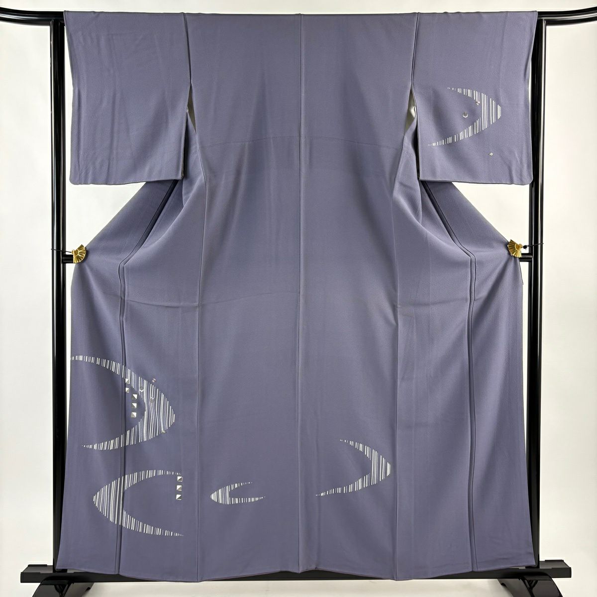 付下 身長157.5cm 袖長65cm M 雙層 幾何學 四角 刺繡 拉麵 灰紫 純蠶絲 優品級