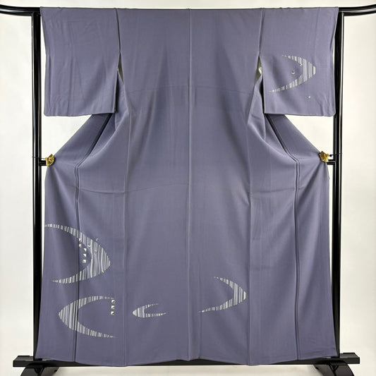 付下 身長157.5cm 袖長65cm M 雙層 幾何學 四角 刺繡 拉麵 灰紫 純蠶絲 優品級