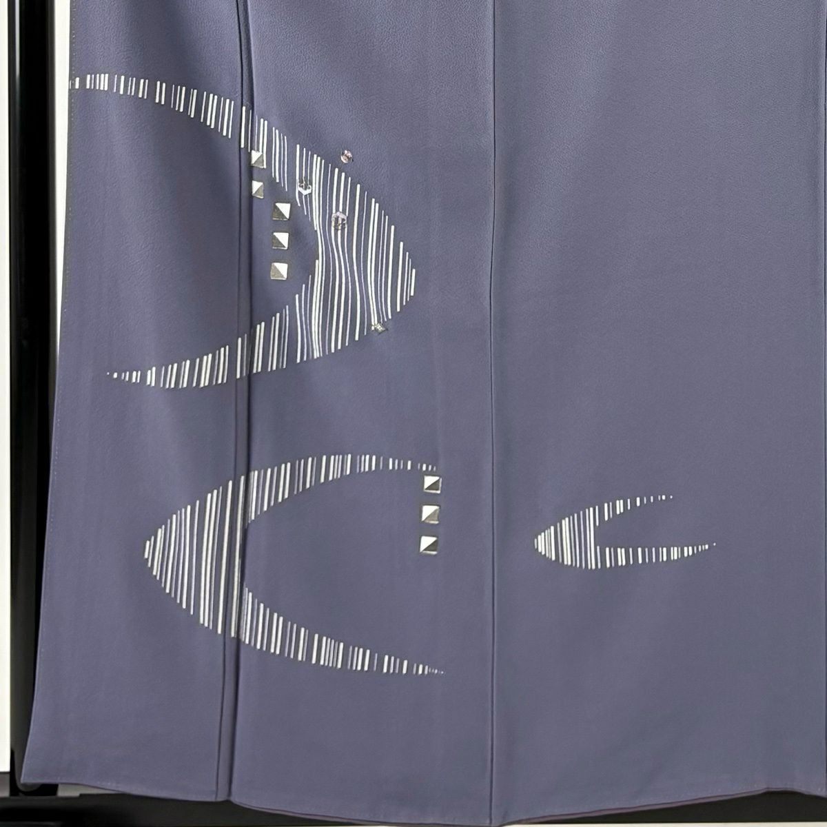 付下 身長157.5cm 袖長65cm M 雙層 幾何學 四角 刺繡 拉麵 灰紫 純蠶絲 優品級