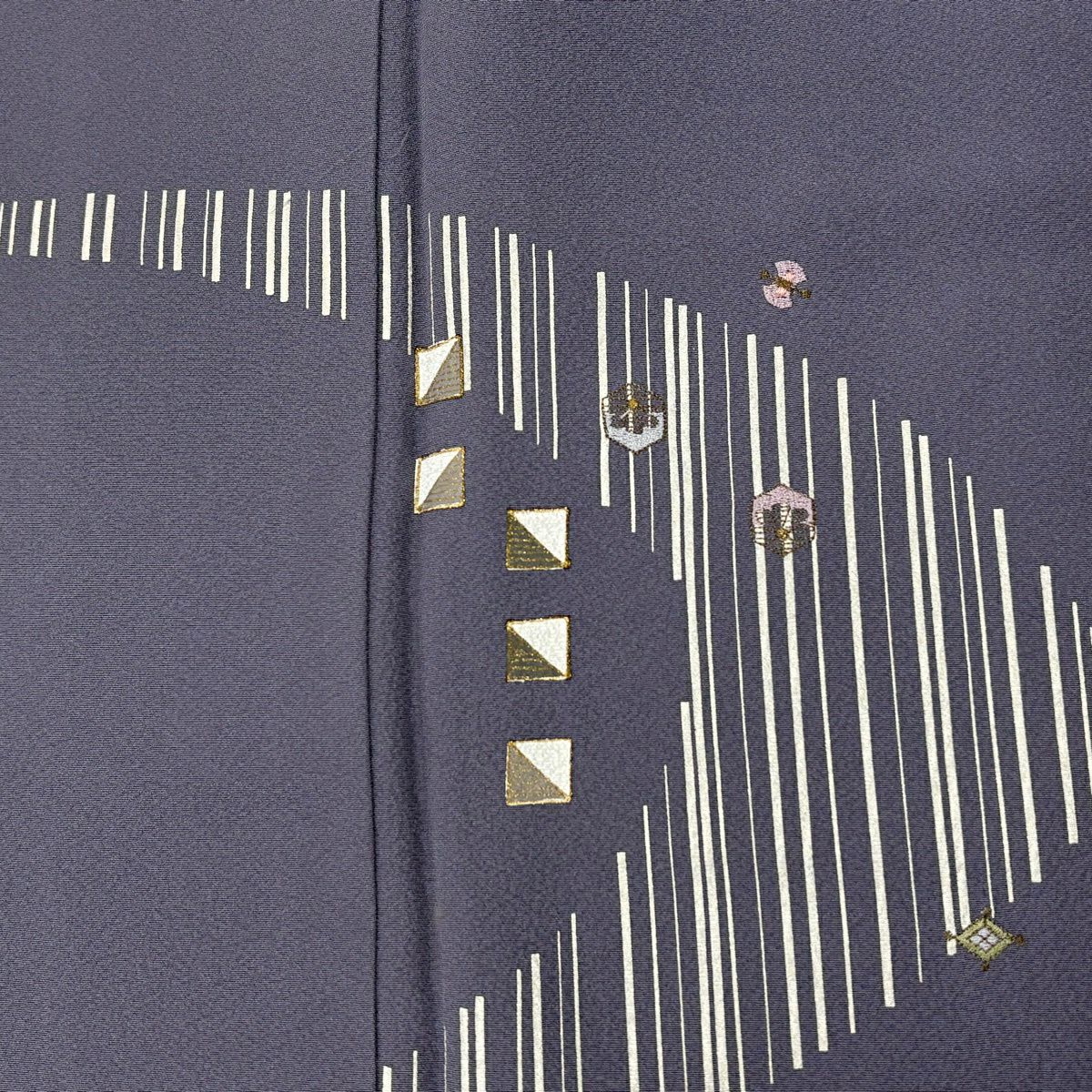 付下 身長157.5cm 袖長65cm M 雙層 幾何學 四角 刺繡 拉麵 灰紫 純蠶絲 優品級