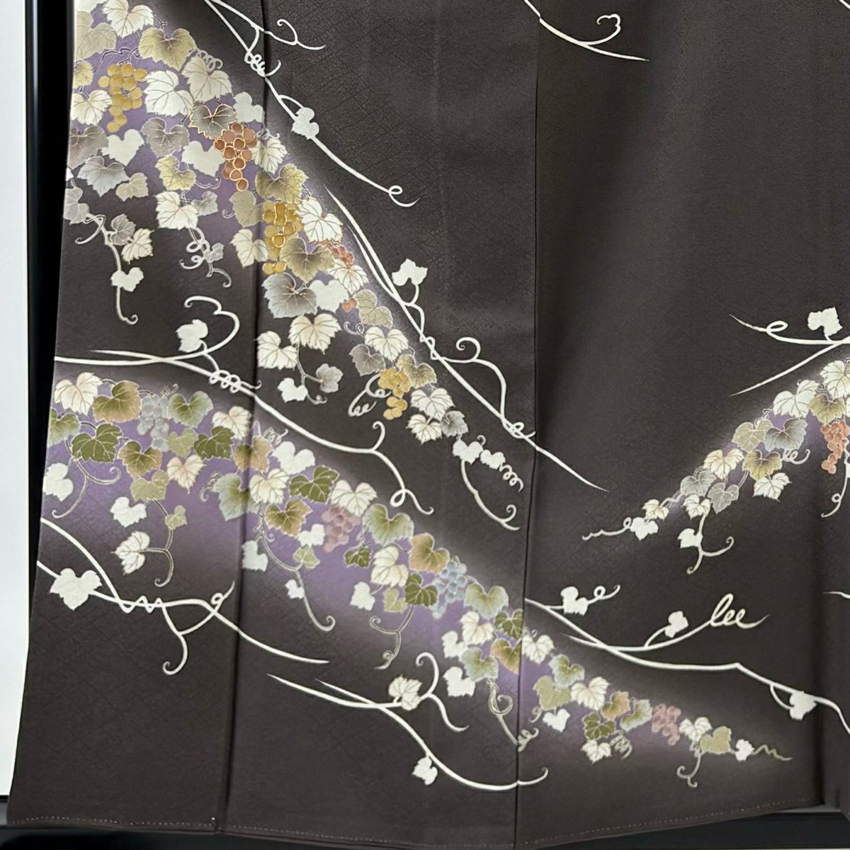 【美品】訪問服 身長158cm 袖長67.5cm L 雙層 葡萄 金絲 金銀彩 茶綠 純蠶絲 秀品級