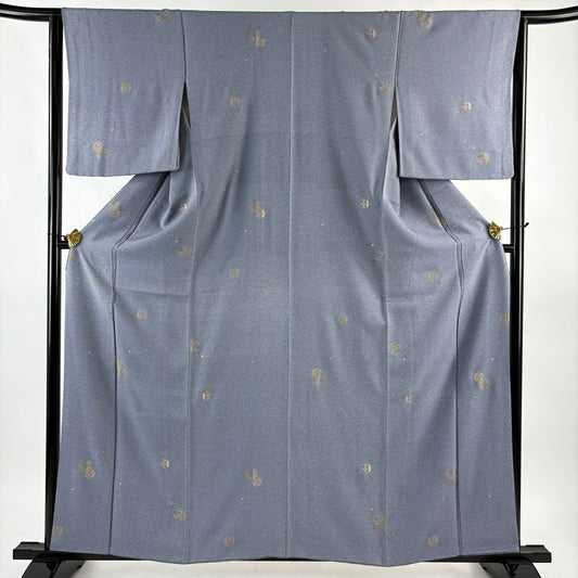 小紋 身長159cm 袖長64cm M 雙層 雪輪 櫻花 金銀彩 青灰 純蠶絲 秀品級