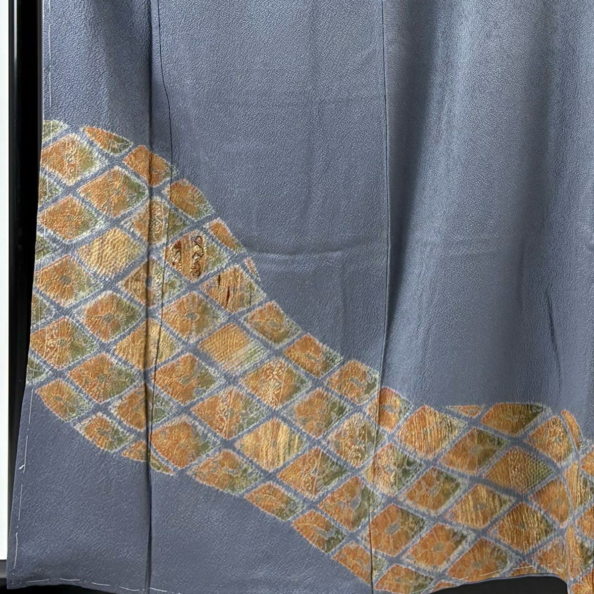付下 身長160.5cm 袖長65.5cm M 雙層 菱 金金箔 絞染 青灰 純蠶絲 優品級