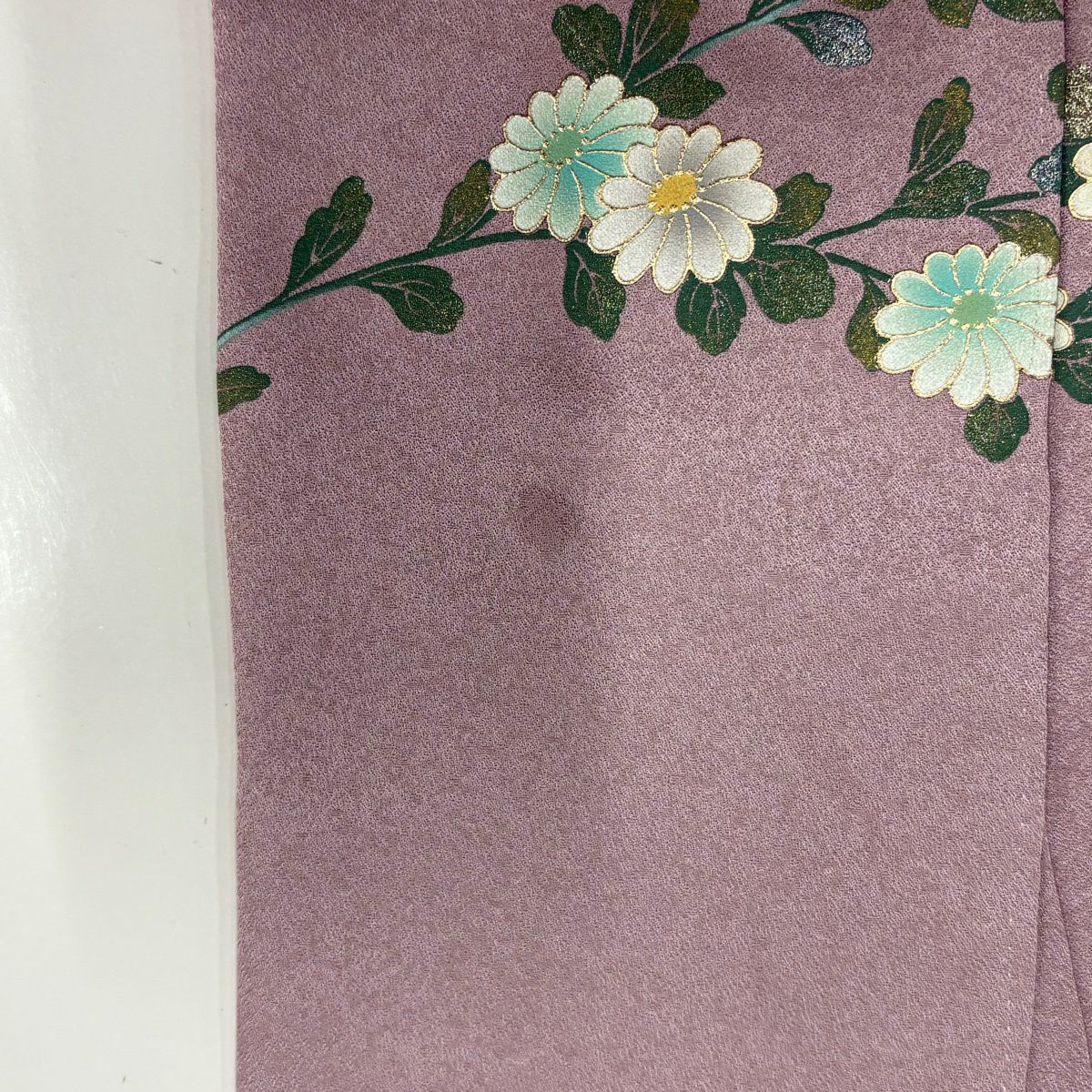 訪問服 身長160.5cm 袖長63.5cm S 雙層 扇子 草花紋紋 螺鈿 金彩裝飾 薄紫 純蠶絲 秀品級