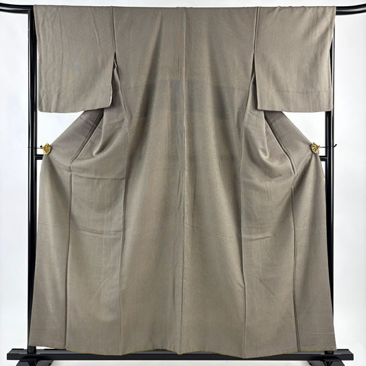 【美品】 小紋 身長156.5cm 袖長66.5cm M 雙層 縱條 灰茶 純蠶絲 秀品級