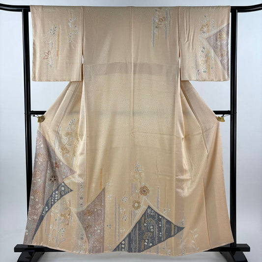 訪問服 身長159cm 袖長61.5cm S 雙層 草花紋紋 金銀彩 絞染 淺橙色 純蠶絲 名品級