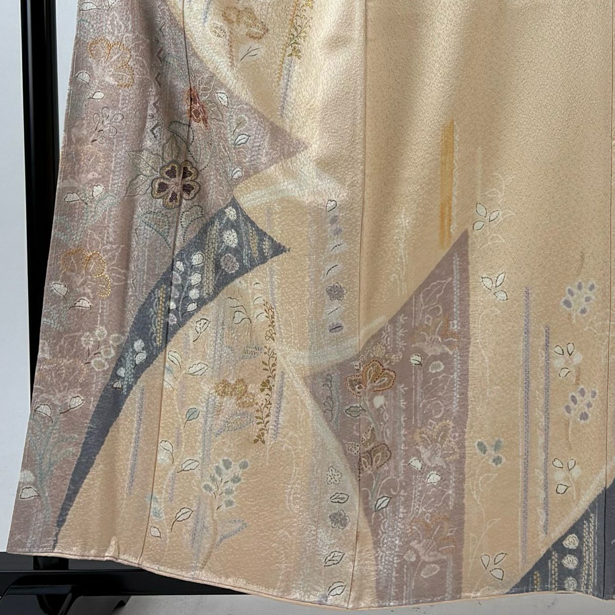 訪問服 身長159cm 袖長61.5cm S 雙層 草花紋紋 金銀彩 絞染 淺橙色 純蠶絲 名品級