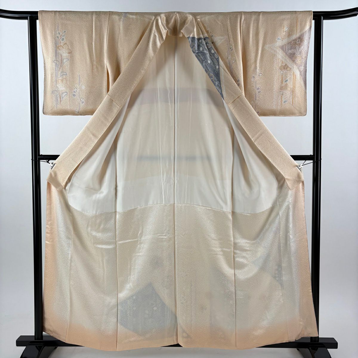 訪問服 身長159cm 袖長61.5cm S 雙層 草花紋紋 金銀彩 絞染 淺橙色 純蠶絲 名品級