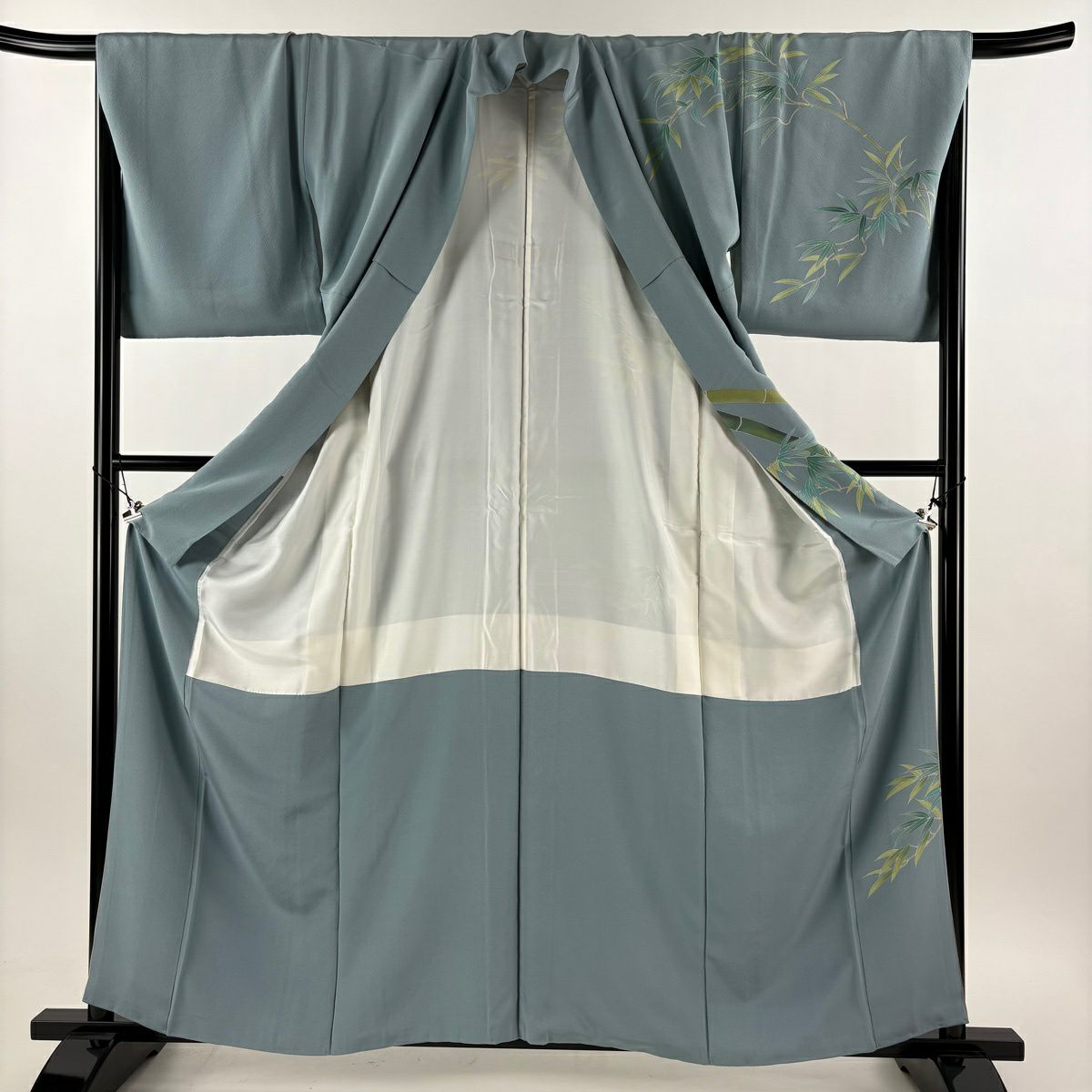 訪問服 身長160.5cm 袖長67cm M 雙層 落款あり 布料 竹子 漸層 青灰色 純蠶絲 名品級