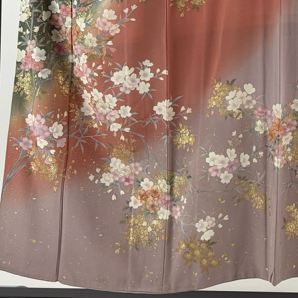 訪問服 身長154cm 袖長63cm S 雙層 附有落款 樱花 金銀彩 漸層 粉米色 純蠶絲 名品級