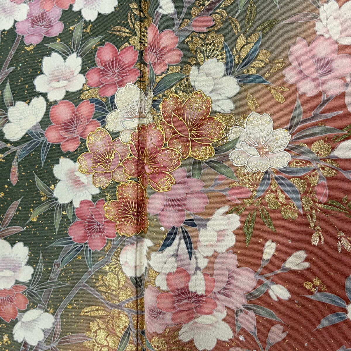 訪問服 身長154cm 袖長63cm S 雙層 附有落款 樱花 金銀彩 漸層 粉米色 純蠶絲 名品級