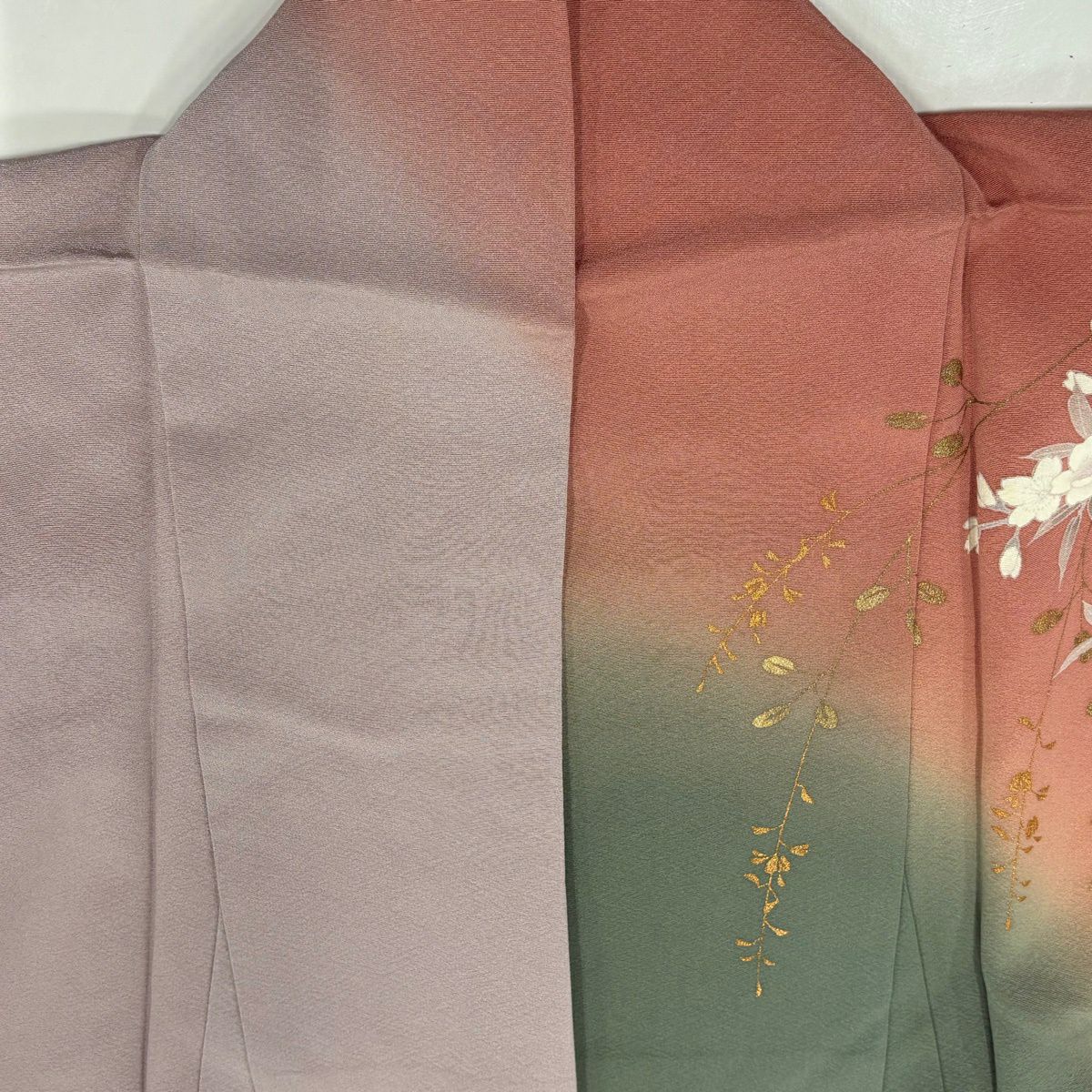 訪問服 身長154cm 袖長63cm S 雙層 附有落款 樱花 金銀彩 漸層 粉米色 純蠶絲 名品級