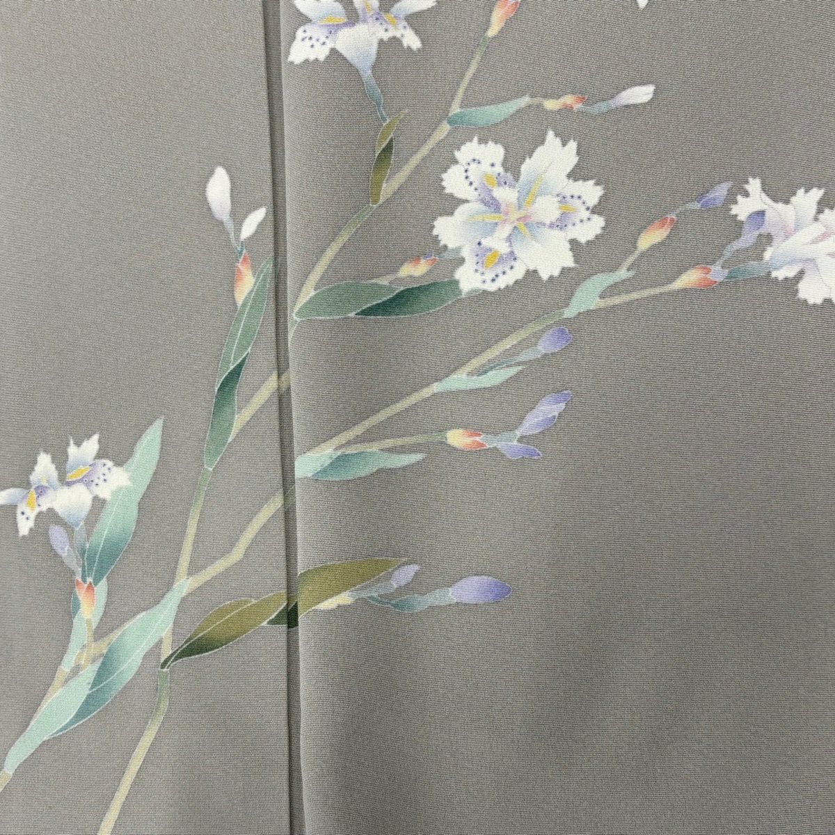 【美品】訪問服 身長150cm 袖長64cm M 雙層 藤舟 落款あり 草花紋紋 染分 ぼかし 灰色 純蠶絲 名品級