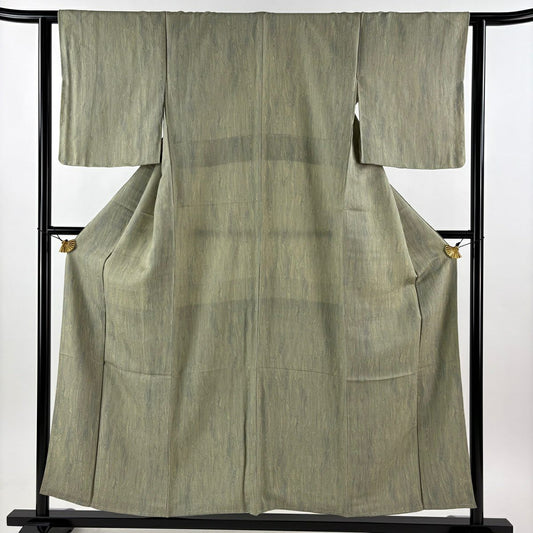 【美品】 小紋 身長156cm 袖長61.5cm S 雙層 木目 灰綠 純蠶絲 名品級