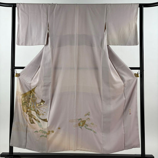 付下 身長154.5cm 袖長63cm S 雙層 藤本隆士 落款あり 幾帳 御所車 金銀彩 螺鈿 淺紫 純蠶絲 名品級 一つ紋