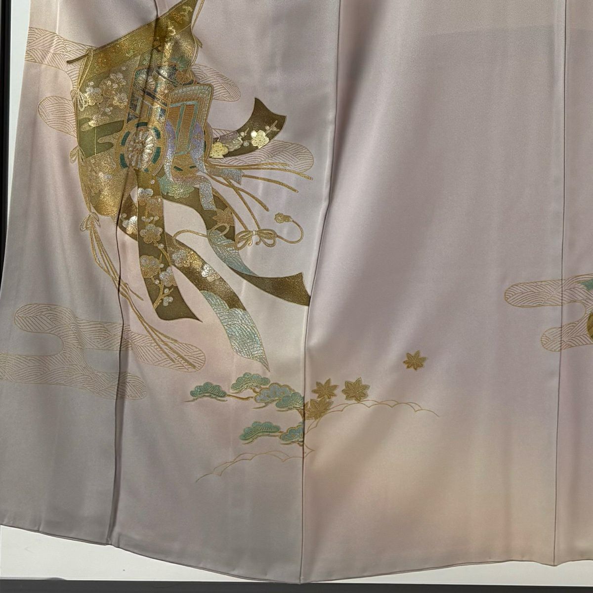 付下 身長154.5cm 袖長63cm S 雙層 藤本隆士 落款あり 幾帳 御所車 金銀彩 螺鈿 淺紫 純蠶絲 名品級 一つ紋