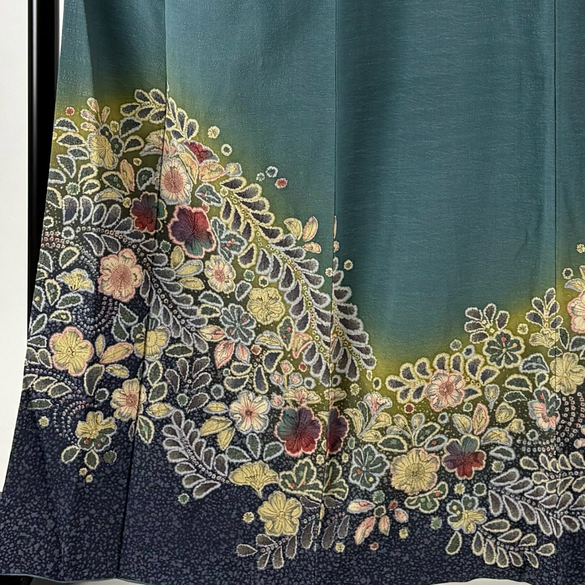 訪問服 身長164.5cm 袖長66.5cm M 雙層 落款あり 辻花染 漸層 青綠 純蠶絲 名品級