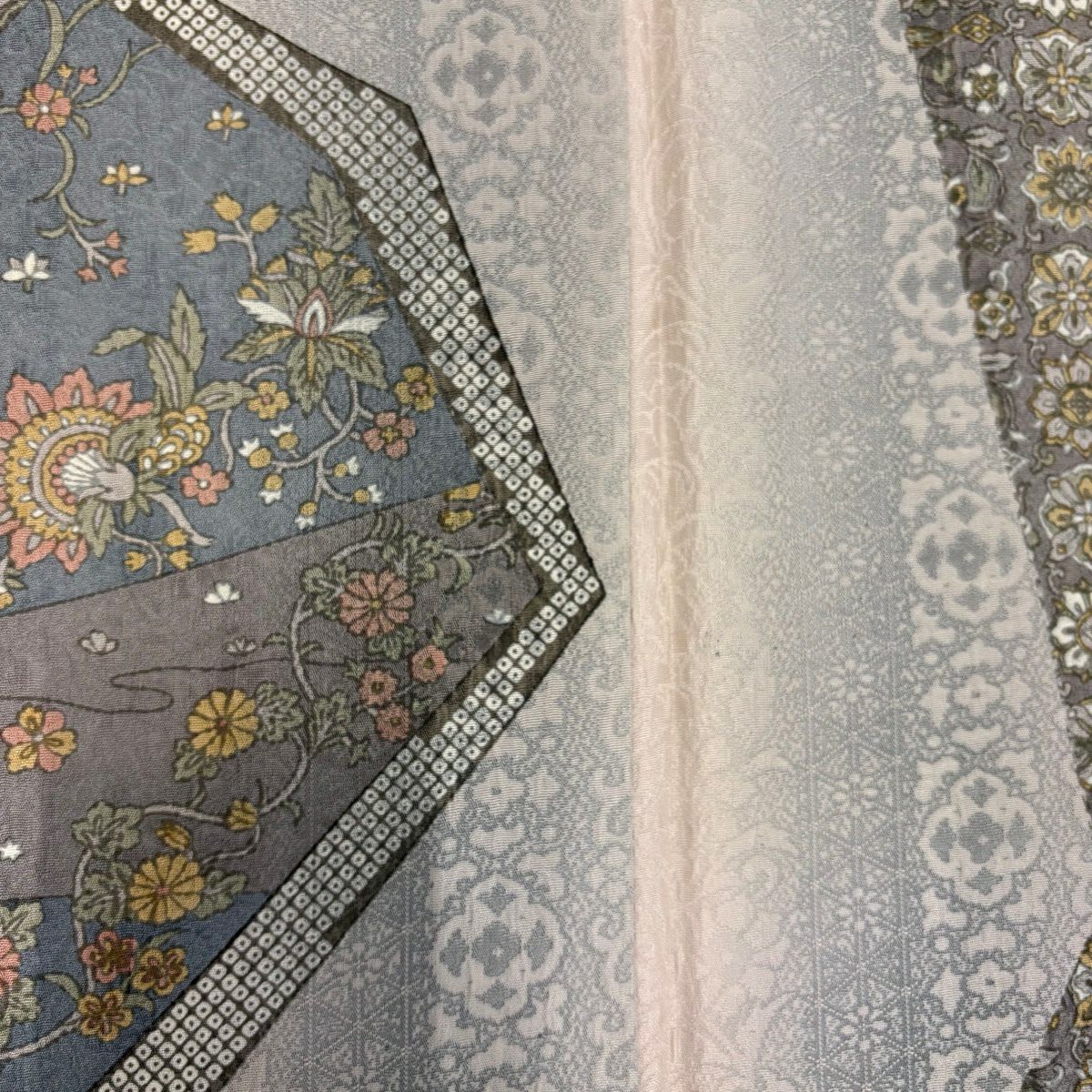 付下 身長157cm 袖長62cm S 雙層 華紋 花唐草紋 薄小豆 純蠶絲 名品級