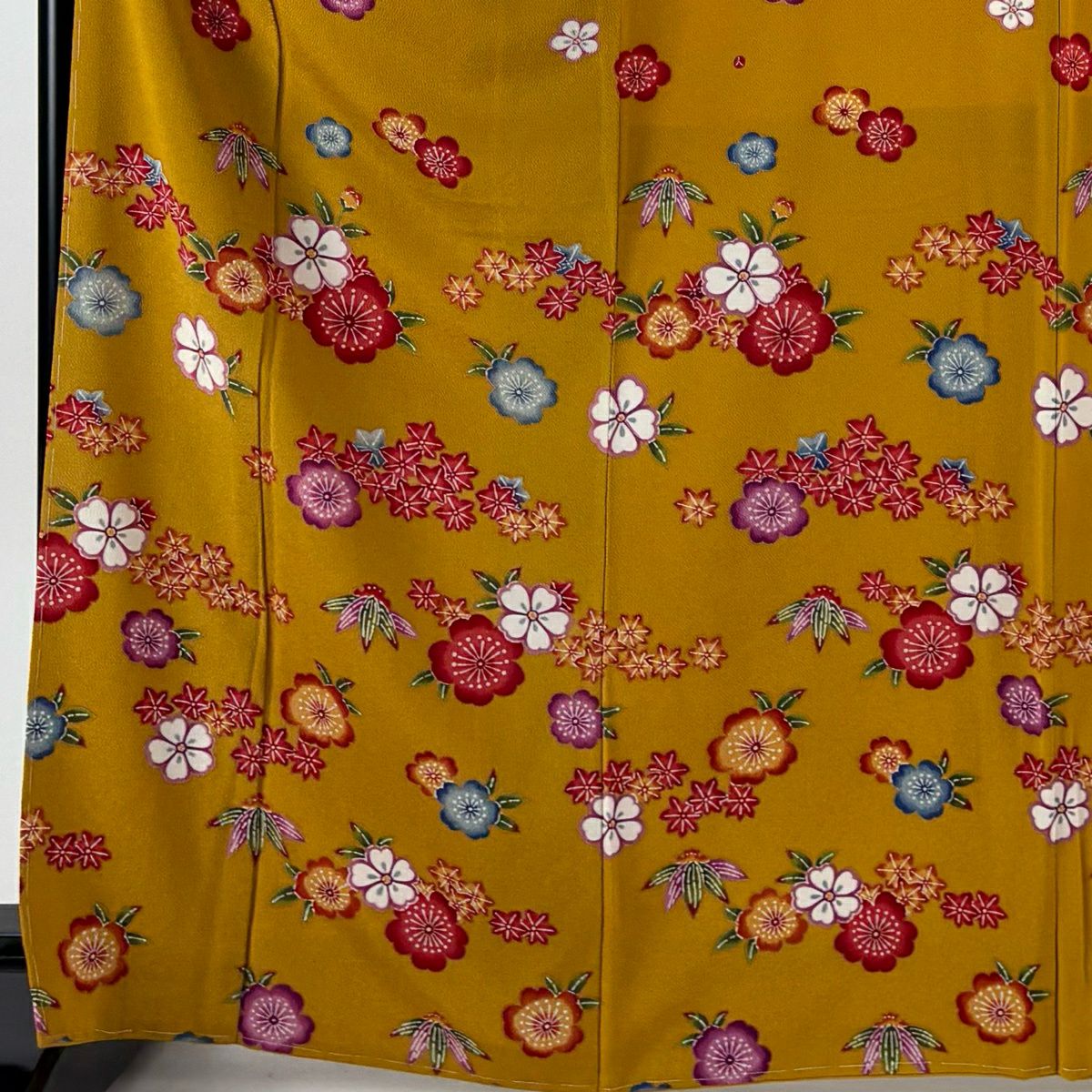 【美品】振袖禮服 身長167cm 袖長66cm M 雙層 枝梅花 櫻花 絞緬 山吹茶 純蠶絲 名品級