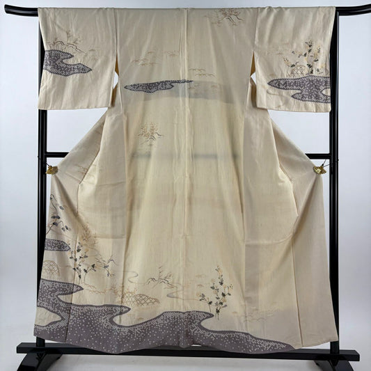 【美品】訪問服 身長156cm 袖長66cm M 雙層 大和 菊花 流水 絞染 金彩裝飾 奶油色 純蠶絲 名品級