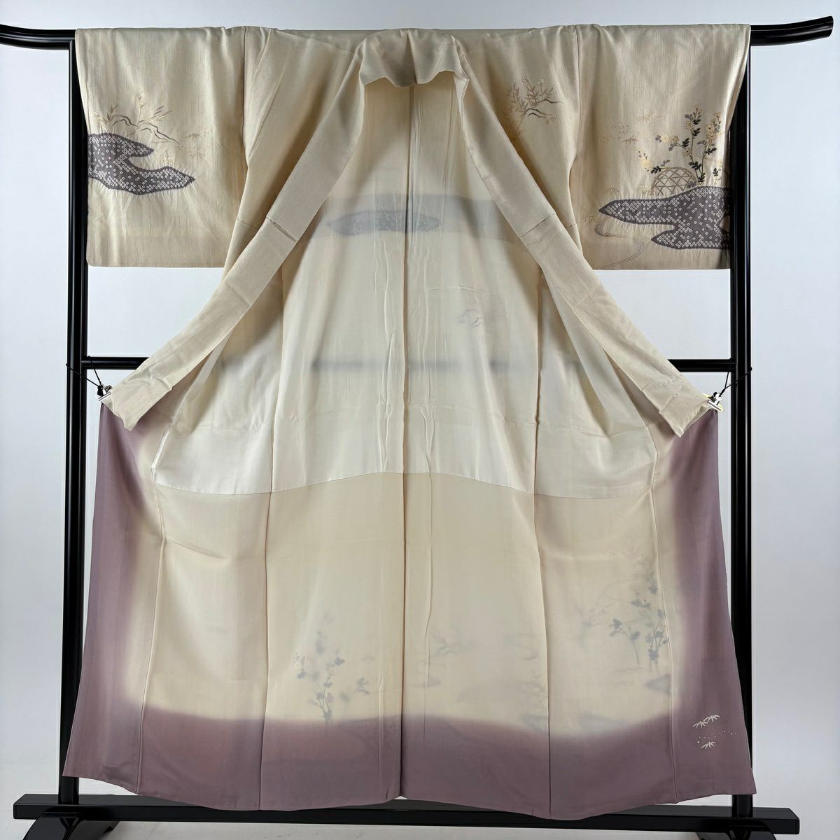 【美品】訪問服 身長156cm 袖長66cm M 雙層 大和 菊花 流水 絞染 金彩裝飾 奶油色 純蠶絲 名品級