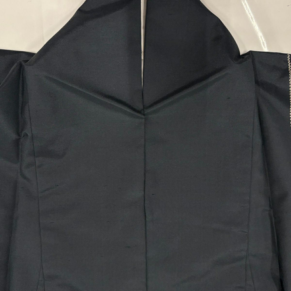 【美品】 付下 身長167cm 袖長68cm L 雙層 紬織織 縞紋 源氏香刺繡 深綠 純蠶絲 名品級