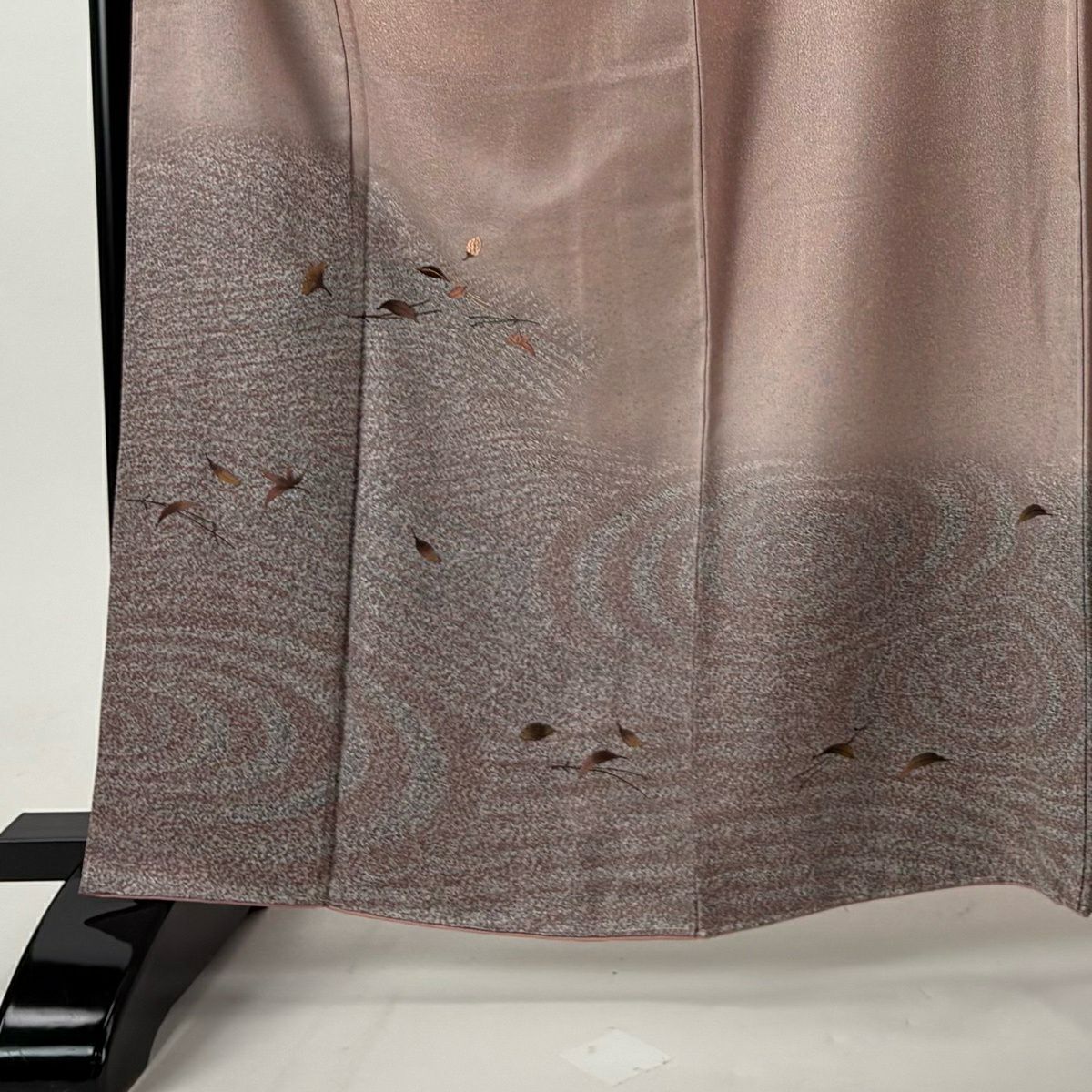 【美品】訪問服 身長164cm 袖長64cm M 雙層 袋帶套裝 葉柄 流水刺繡 金絲 粉米色 純蠶絲 秀品級