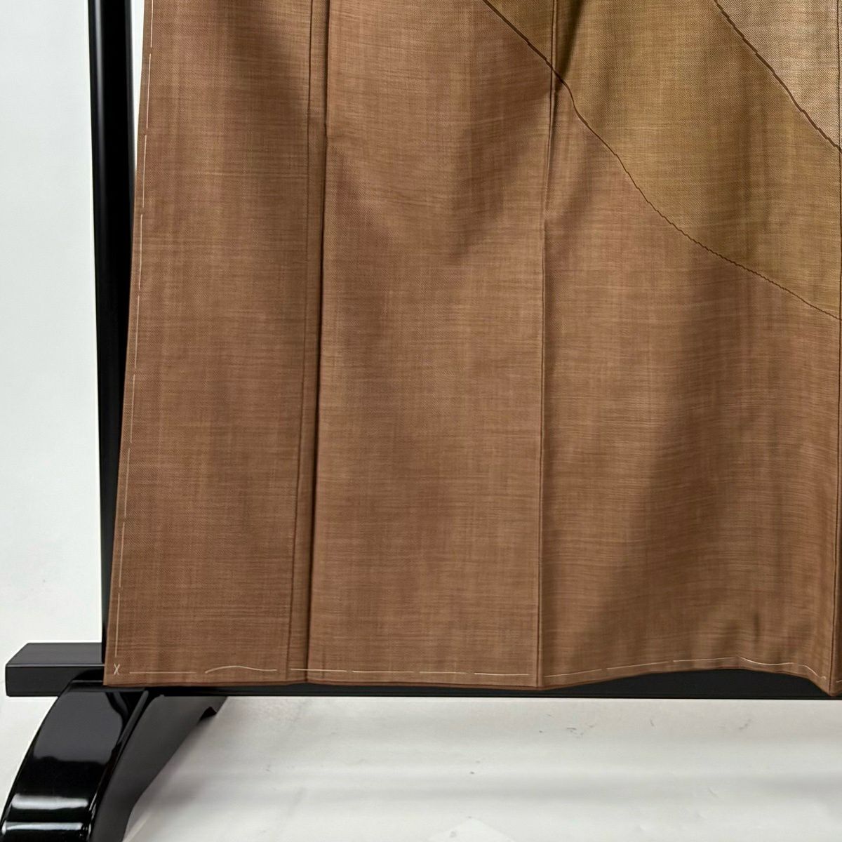 【美品】訪問服 身長159cm 袖長64cm M 雙層 袋名古屋帶套裝 紬織織 幾何圖案 茶 純蠶絲 優品級