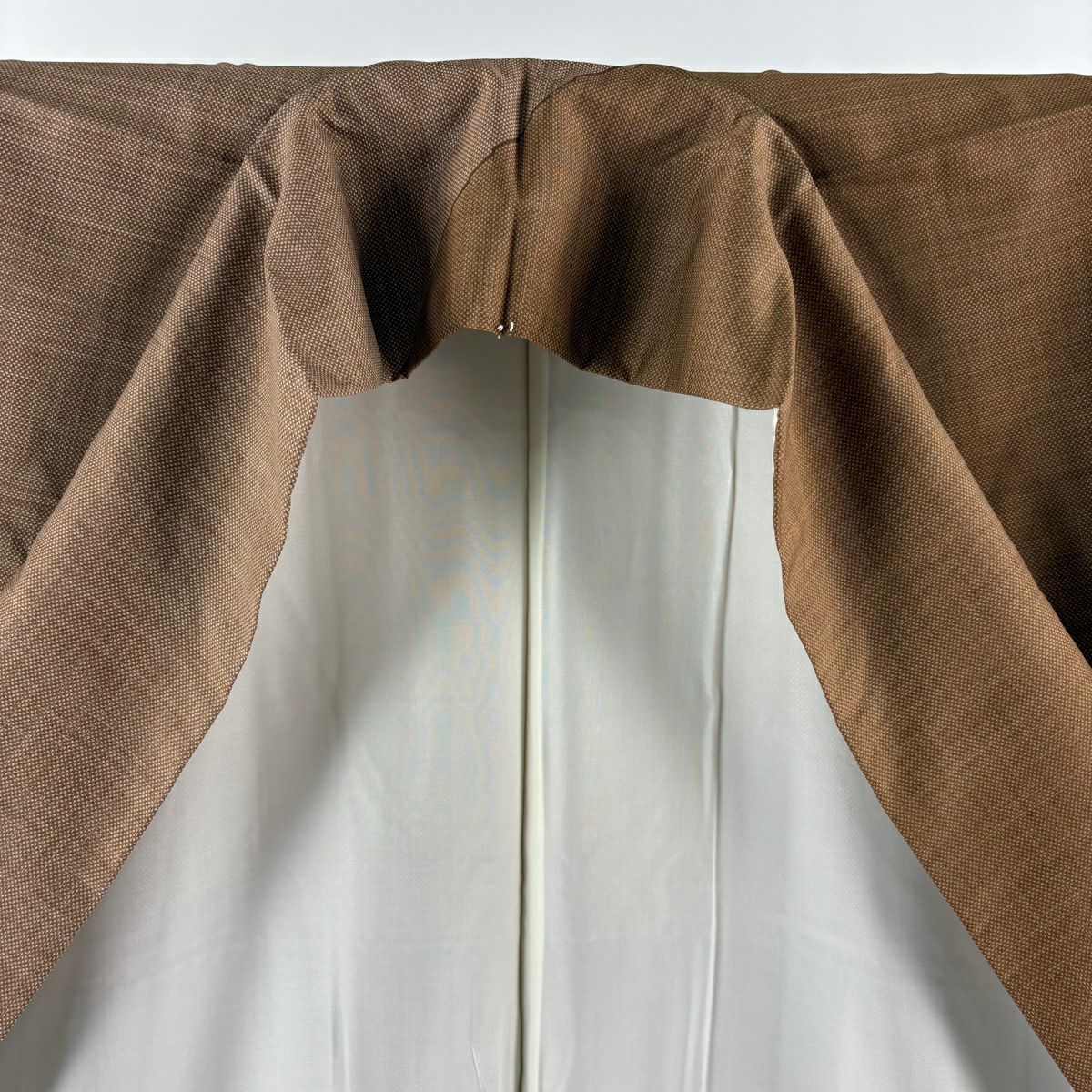 【美品】訪問服 身長159cm 袖長64cm M 雙層 袋名古屋帶套裝 紬織織 幾何圖案 茶 純蠶絲 優品級