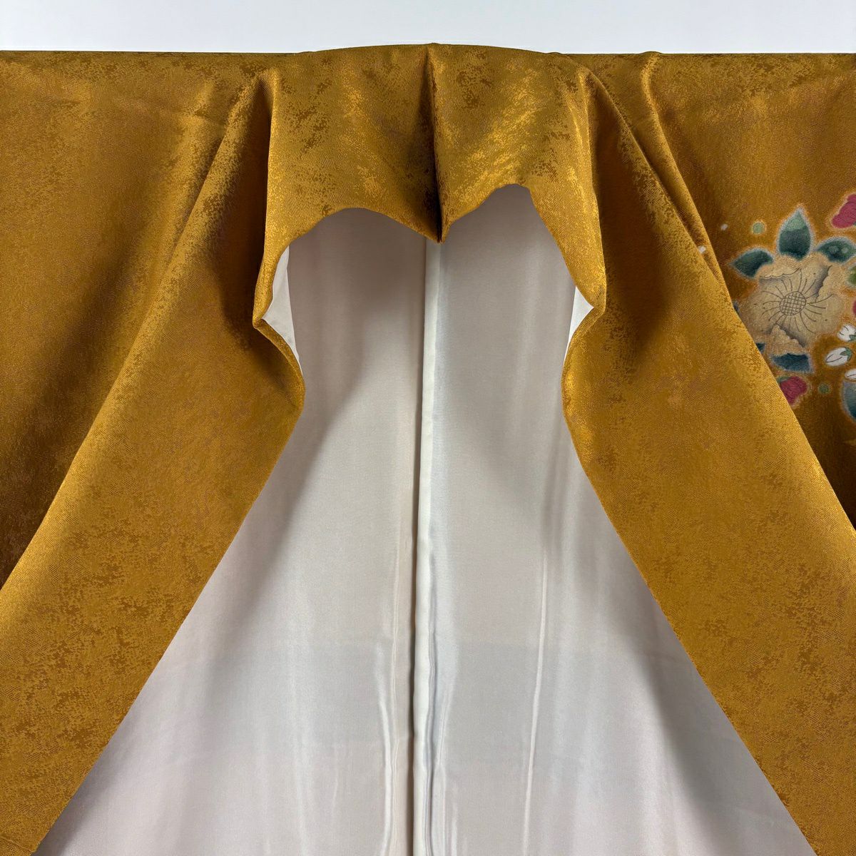【美品】振袖禮服 身長170.5cm 袖長71cm L 雙層 袋帶全套 熨斗紋 草花紋紋 金銀彩 漸層 山吹茶 純蠶絲 優品級
