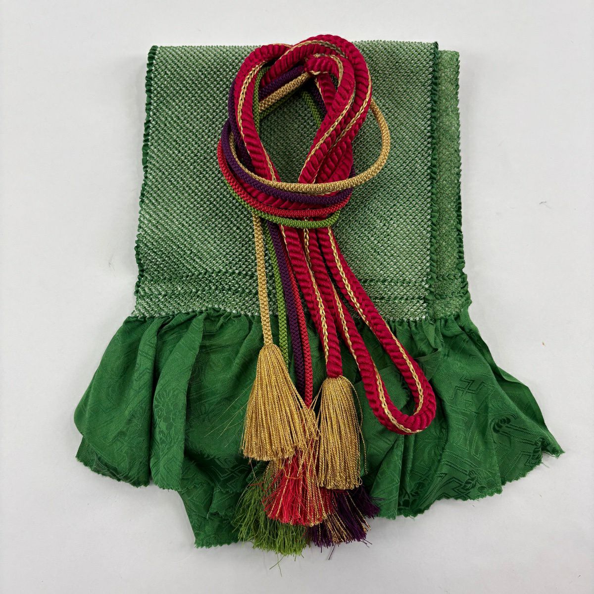 【美品】振袖禮服 身長170.5cm 袖長71cm L 雙層 袋帶全套 熨斗紋 草花紋紋 金銀彩 漸層 山吹茶 純蠶絲 優品級