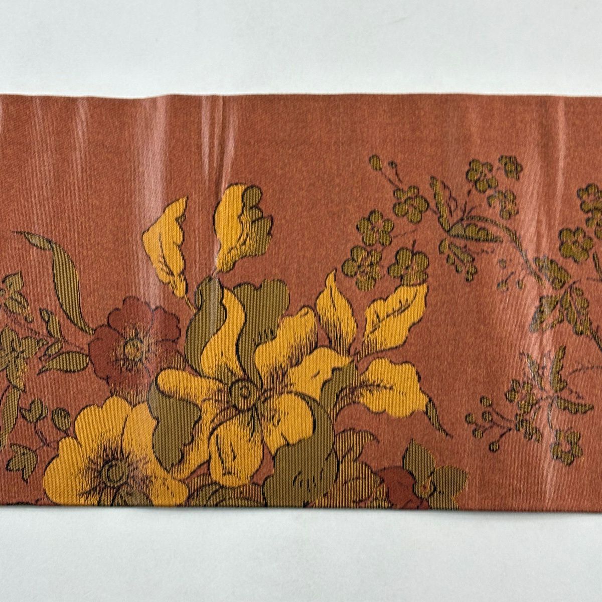 名古屋帶 優品級 關西仕立 草花紋 枝花 金金箔 茶 純蠶絲