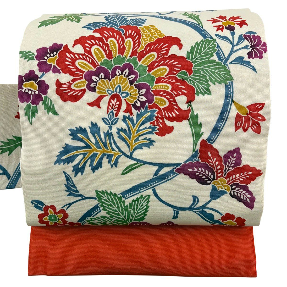【美品】名古屋帶 優品級 花唐草紋 奶油色 純蠶絲