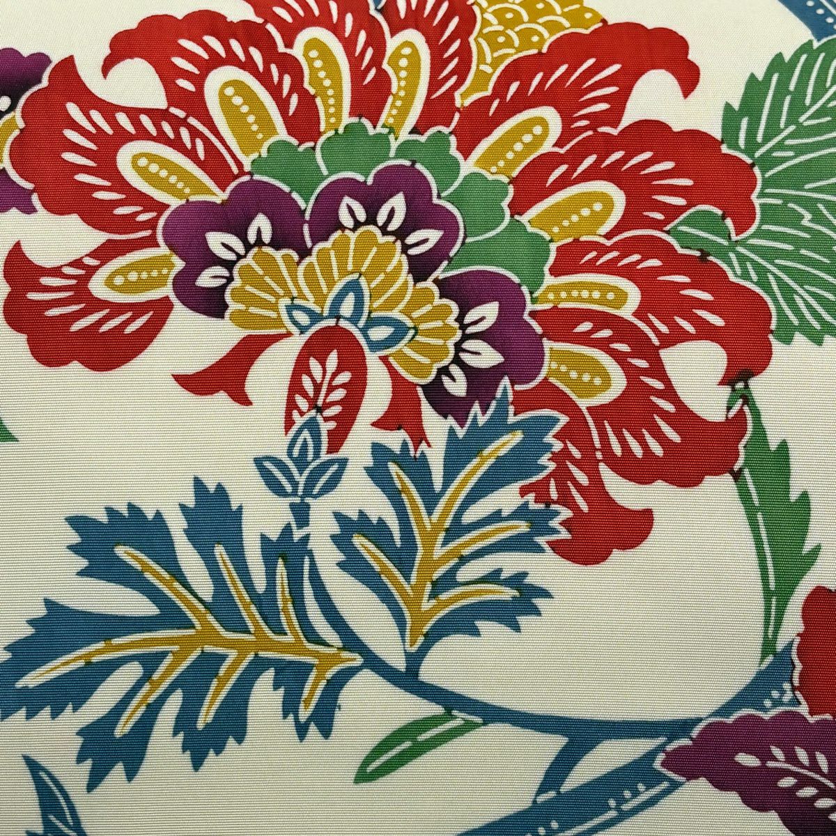 【美品】名古屋帶 優品級 花唐草紋 奶油色 純蠶絲