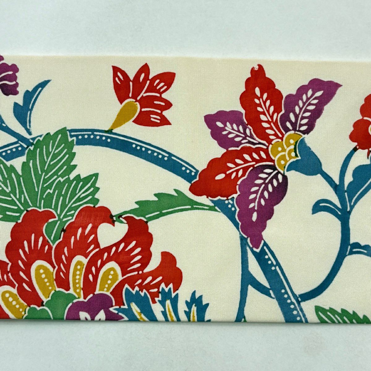 【美品】名古屋帶 優品級 花唐草紋 奶油色 純蠶絲