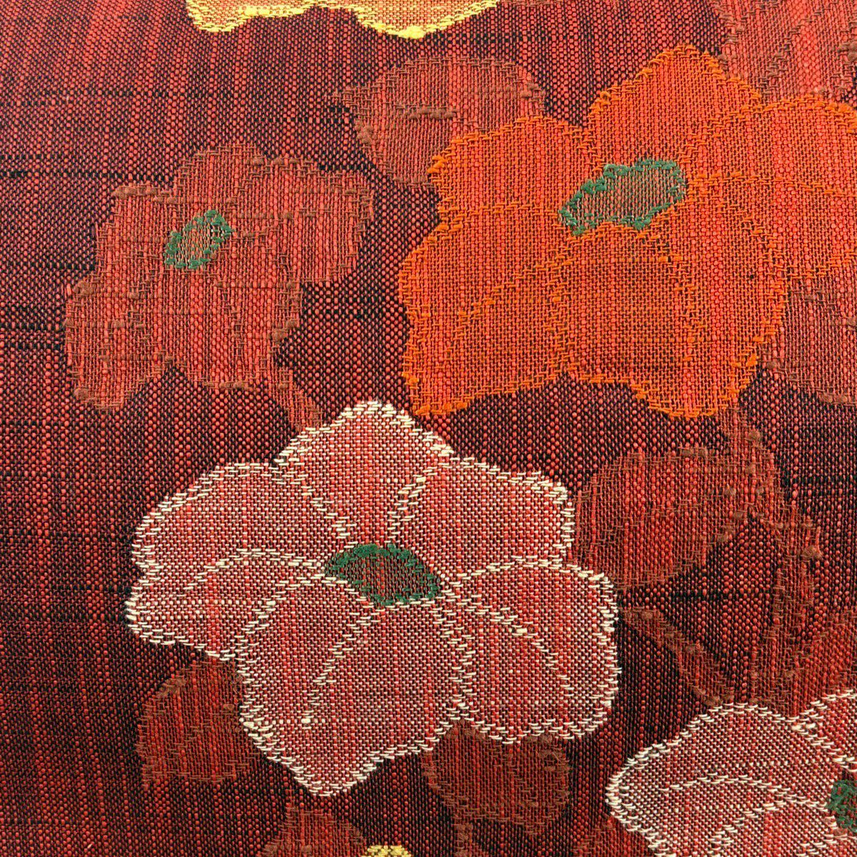 【美品】 名古屋帶 優品級 八寸名古屋帶 松樹葉仕立 枝花 銹紅 純蠶絲