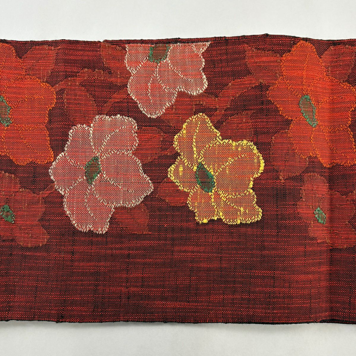【美品】 名古屋帶 優品級 八寸名古屋帶 松樹葉仕立 枝花 銹紅 純蠶絲
