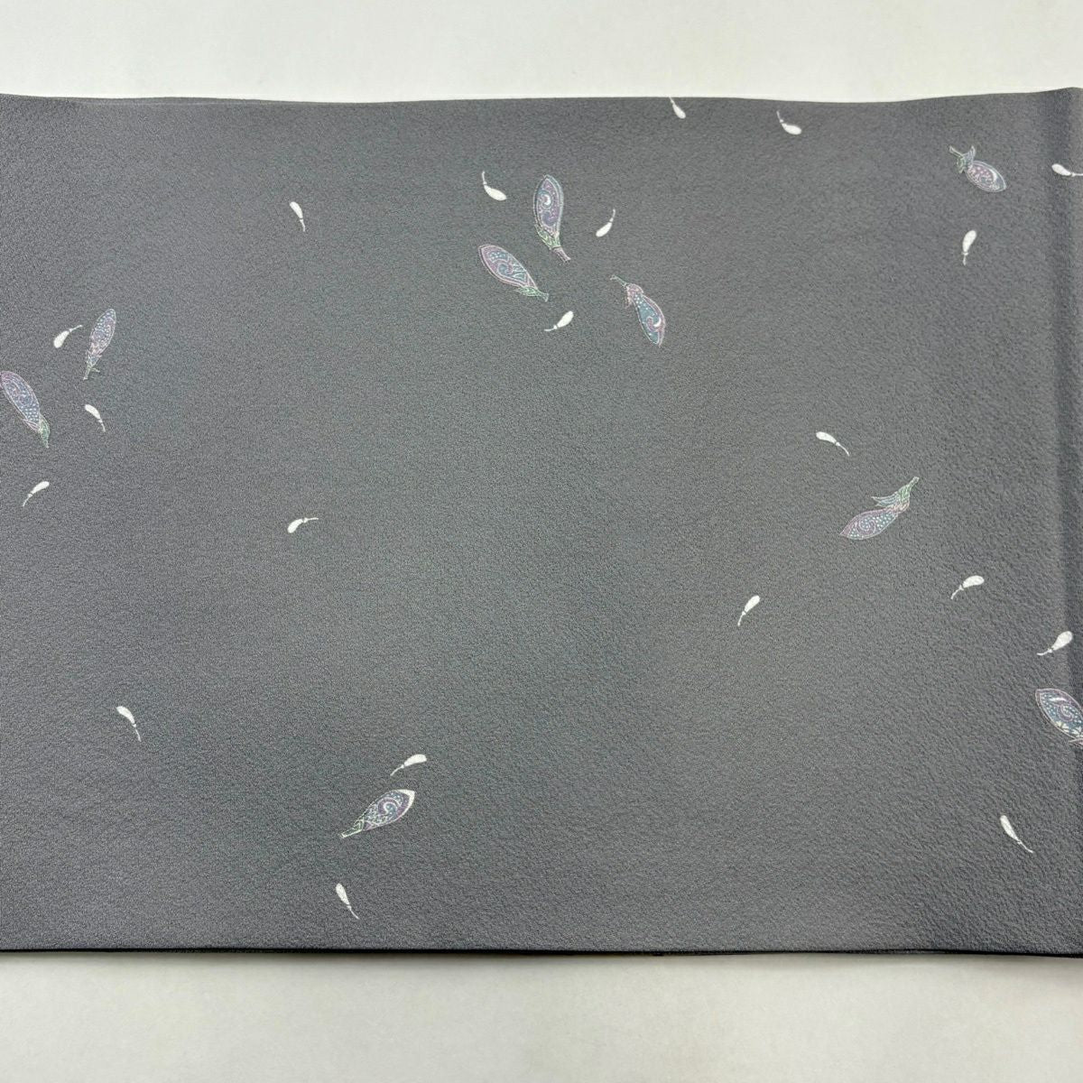 【美品】 開口名古屋帶 優品級 茄子 唐辛子 縮緬 灰紫 純蠶絲