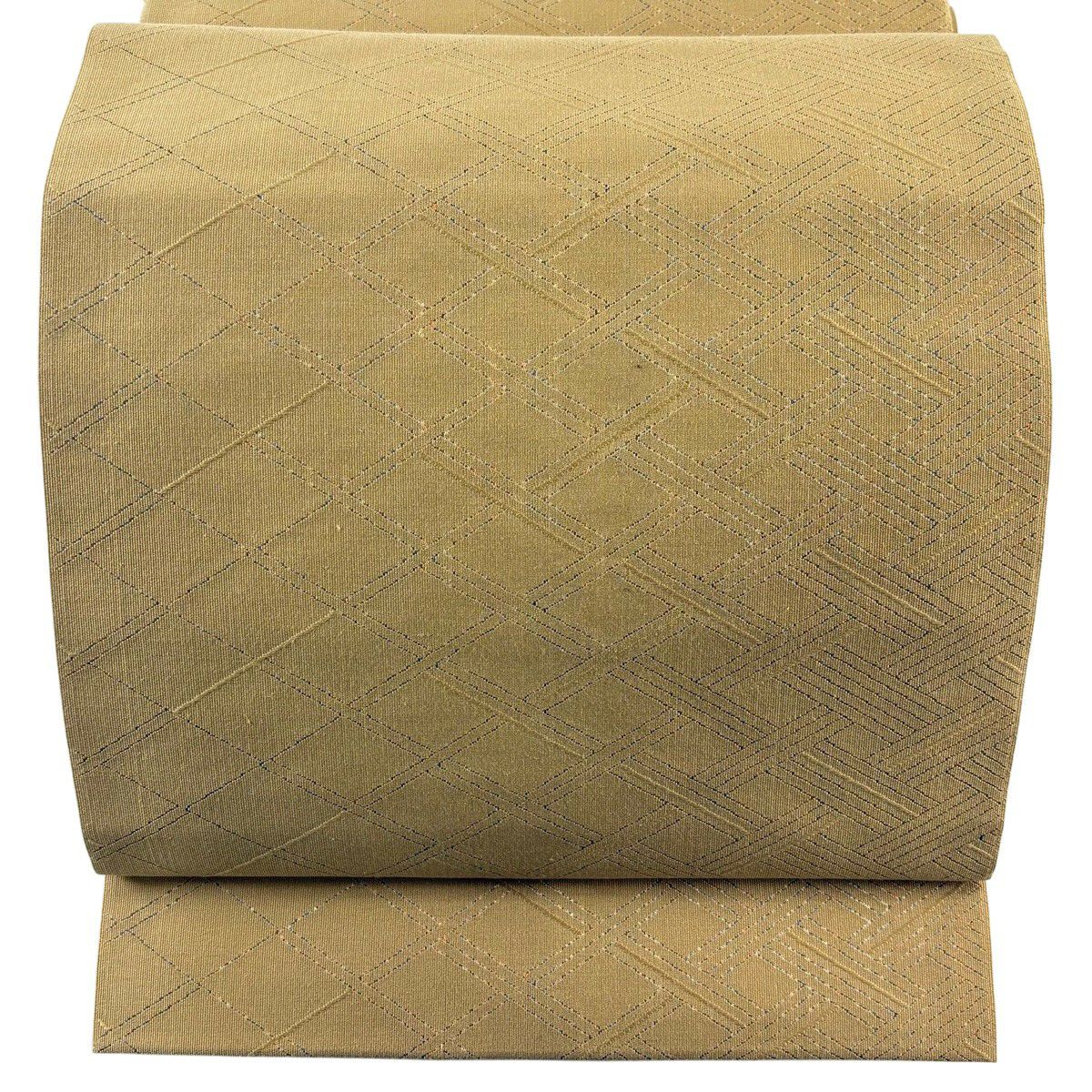【美品】 名古屋帶 優品級 八寸名古屋帶 松樹葉仕立 網代 菱 薄茶 純蠶絲