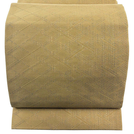 【美品】 名古屋帶 優品級 八寸名古屋帶 松樹葉仕立 網代 菱 薄茶 純蠶絲