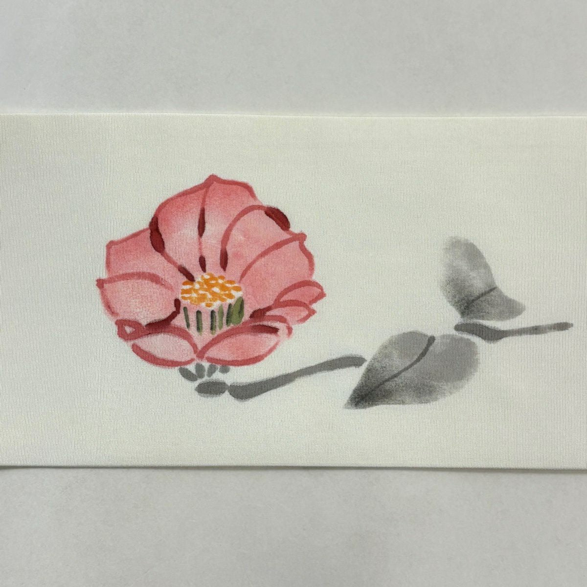 名古屋帶 優品級 附落款 椿 花紋 奶油色 純蠶絲