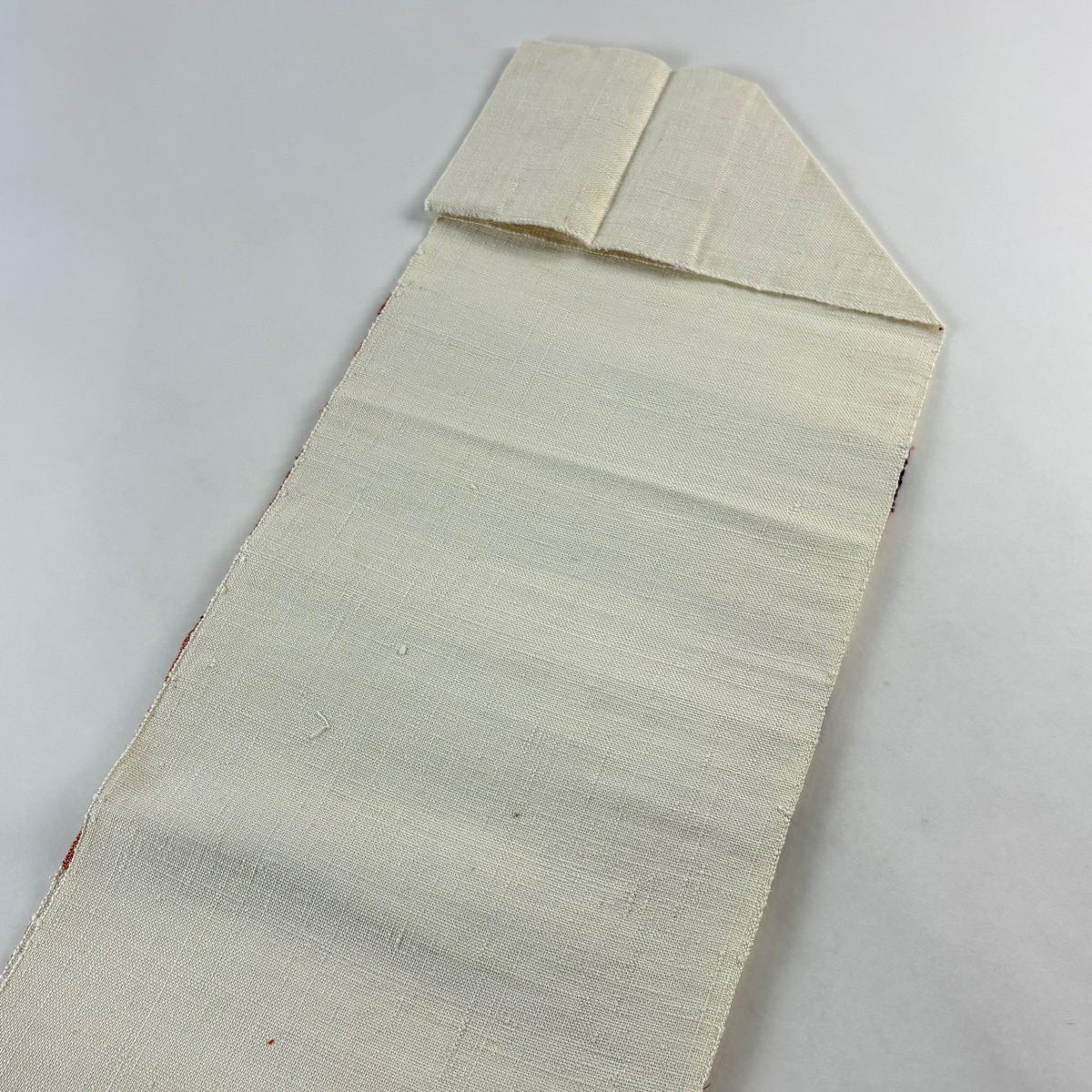 【美品】 名古屋帶 優品級 八寸名古屋帶 松樹葉仕立 紬織織 幾何圖案 金金箔 金線 奶油色 純蠶絲