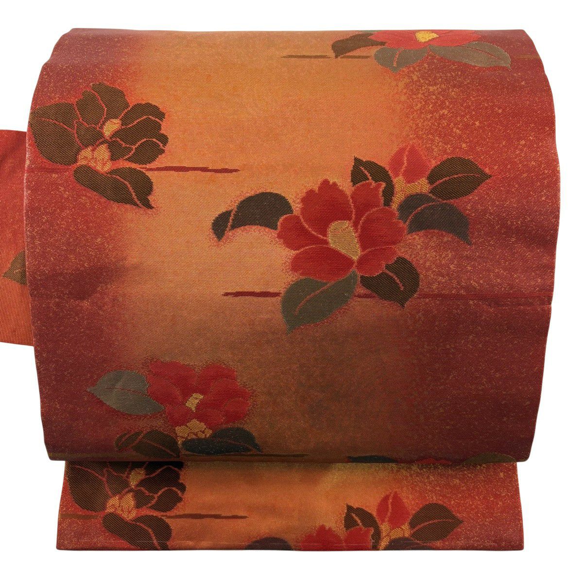 【美品】名古屋帶 優品級 椿 霞 金絲 金金箔 紅 純蠶絲